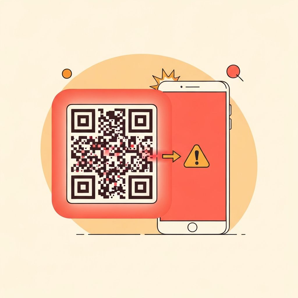 QR code quishing scam illustration showing suspicious QR code with warning indicators
