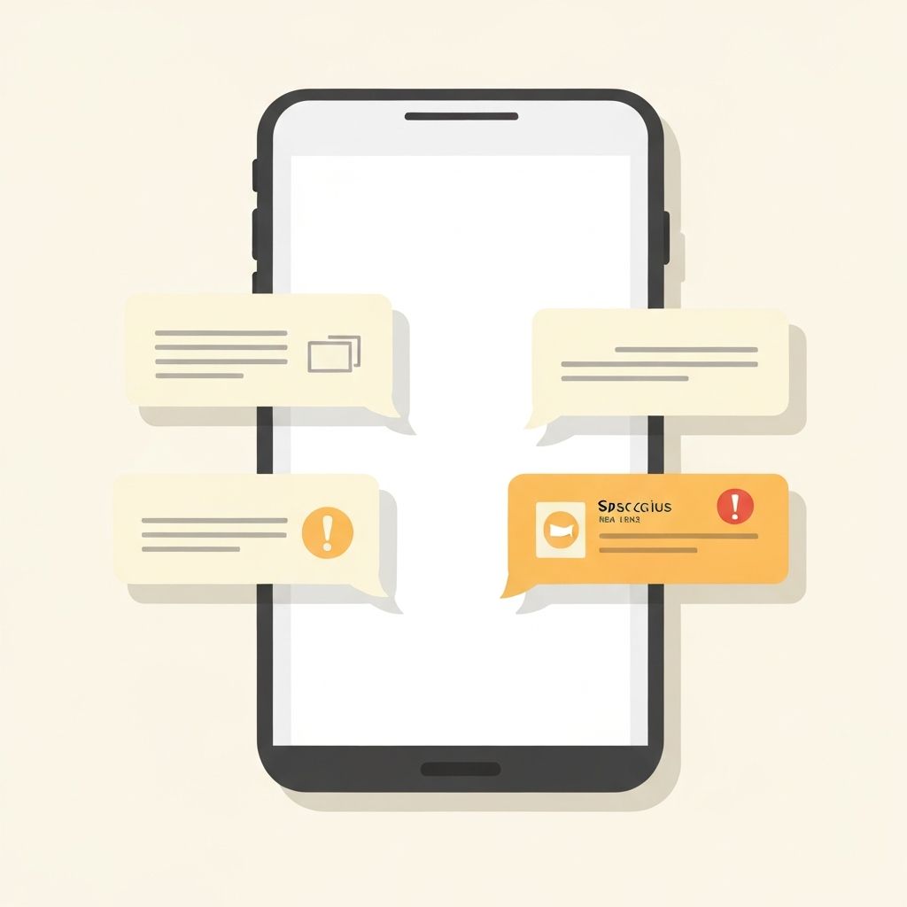 SMS smishing scam illustration showing suspicious text message with warning indicators