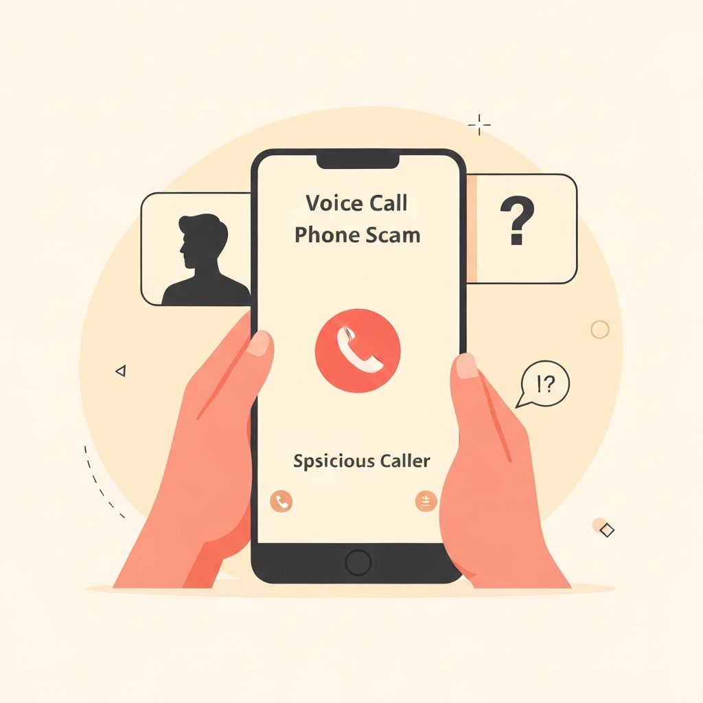 Voice call vishing scam illustration showing suspicious phone call with warning indicators